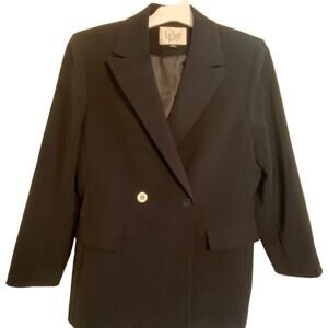 Le Suit Blazer Double-breasted Jacket Womens Solid Black Size 8 8P
